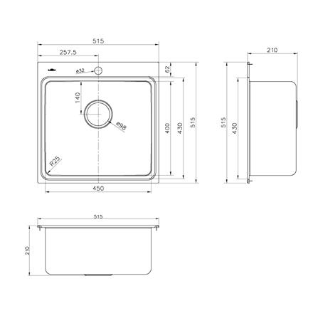 ซิงค์ฝัง 1 หลุม MEX BIX50BM-MF 51.5 ซม. สีเงิน_5