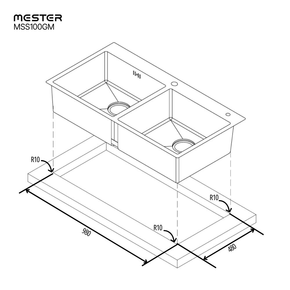 ซิงค์ฝัง 2 หลุม MESTER MSS100GM สีเทาดำ
