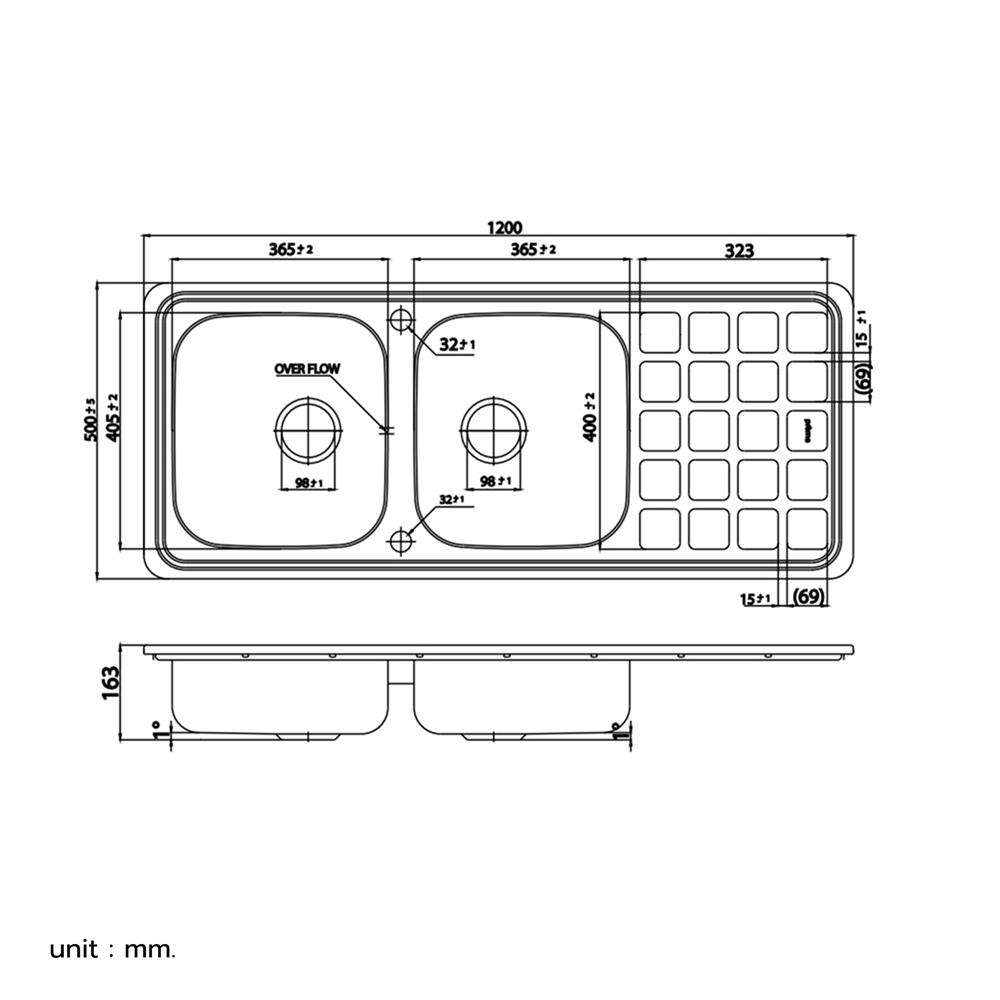 ซิงค์ฝัง 2 หลุม 1 ที่พัก PREMA PM841TD2B 120 ซม. สีเงิน