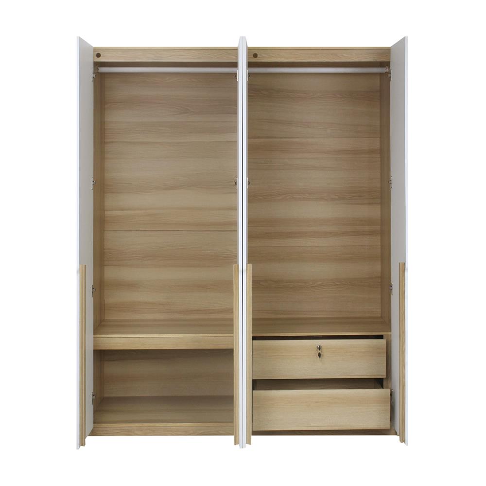 ตู้เสื้อผ้า 4 บานเปิด FURDINI NATURE 160 ซม. สีโอ๊ค/ขาว