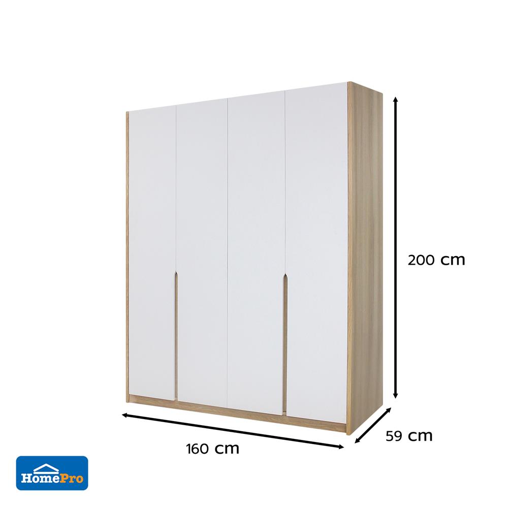 ตู้เสื้อผ้า 4 บานเปิด FURDINI NATURE 160 ซม. สีโอ๊ค/ขาว