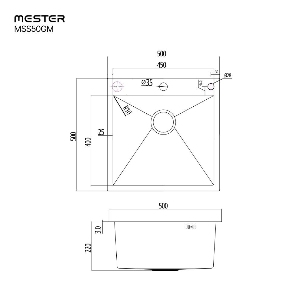 ซิงค์ฝัง 1 หลุม MESTER MSS50GM สีเทาดำ