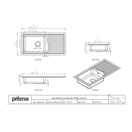 ซิงค์ฝัง 1 หลุม 1 ที่พัก PREMA PM860SD2B 100 ซม. สีเงิน_1