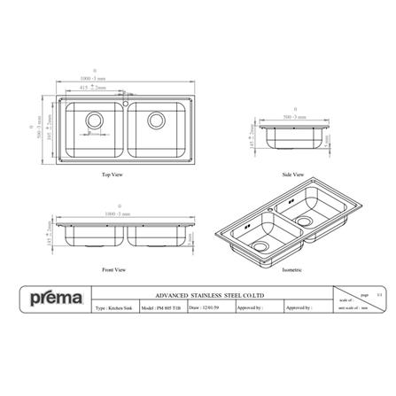 ซิงค์ฝัง 2 หลุม PREMA PM805T1B 100 ซม. สีเงิน_1