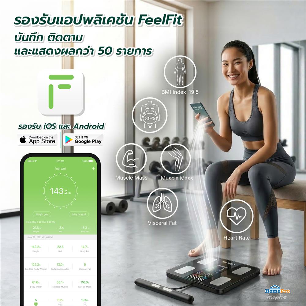 เครื่องชั่งน้ำหนักบลูทูธ GRANDE SM. BODY SCALE CS10G สีดำ