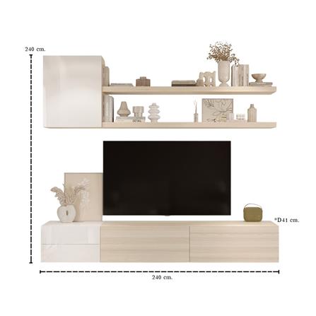 ชุดตู้วางทีวี SB BUILT IN WISEST 19238190 240 ซม. สีแคนยอนโอ๊ค/ขาว_3