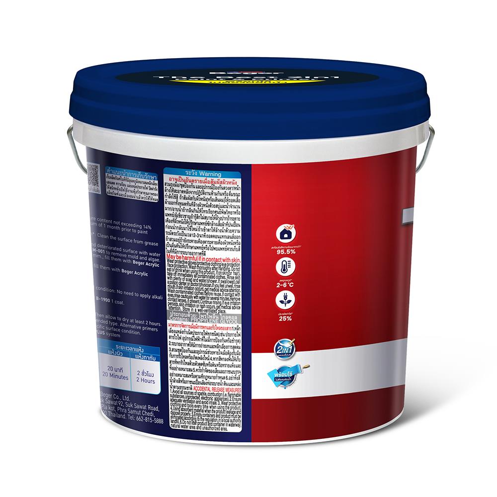 สีน้ำทาภายนอก ชนิดด้าน BEGER TEX 2IN1 BASE A สีขาว 9 ลิตร