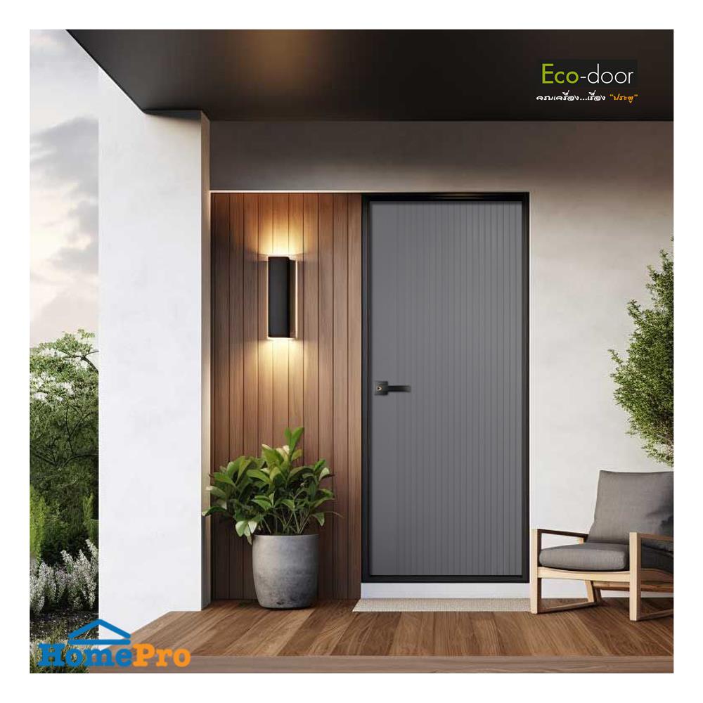 ประตูภายนอก UPVC เจาะลูกบิด ECO-DOOR UX1 80x200 ซม. สีเทา
