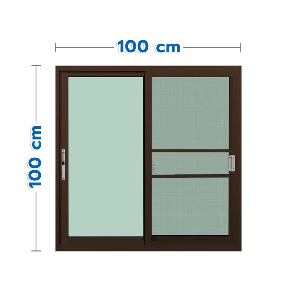 หน้าต่างบานเลื่อน อะลูมิเนียม S-S มุ้ง KPA 100x100 ซม. สีชา
