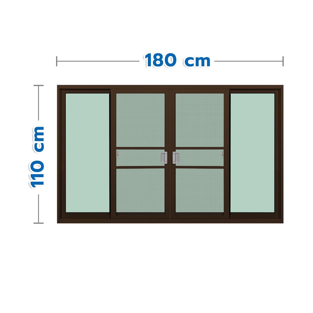 หน้าต่างบานเลื่อน อะลูมิเนียม F-S-S-F มุ้ง KPA 180x110 ซม. สีชา