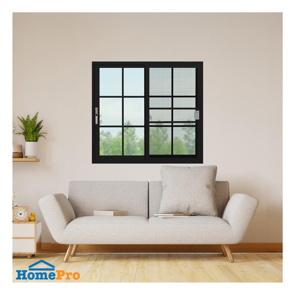 หน้าต่างบานเลื่อน อะลูมิเนียม S-S มุ้ง KPA 6 ฟัก 120x110 ซม. สีดำ