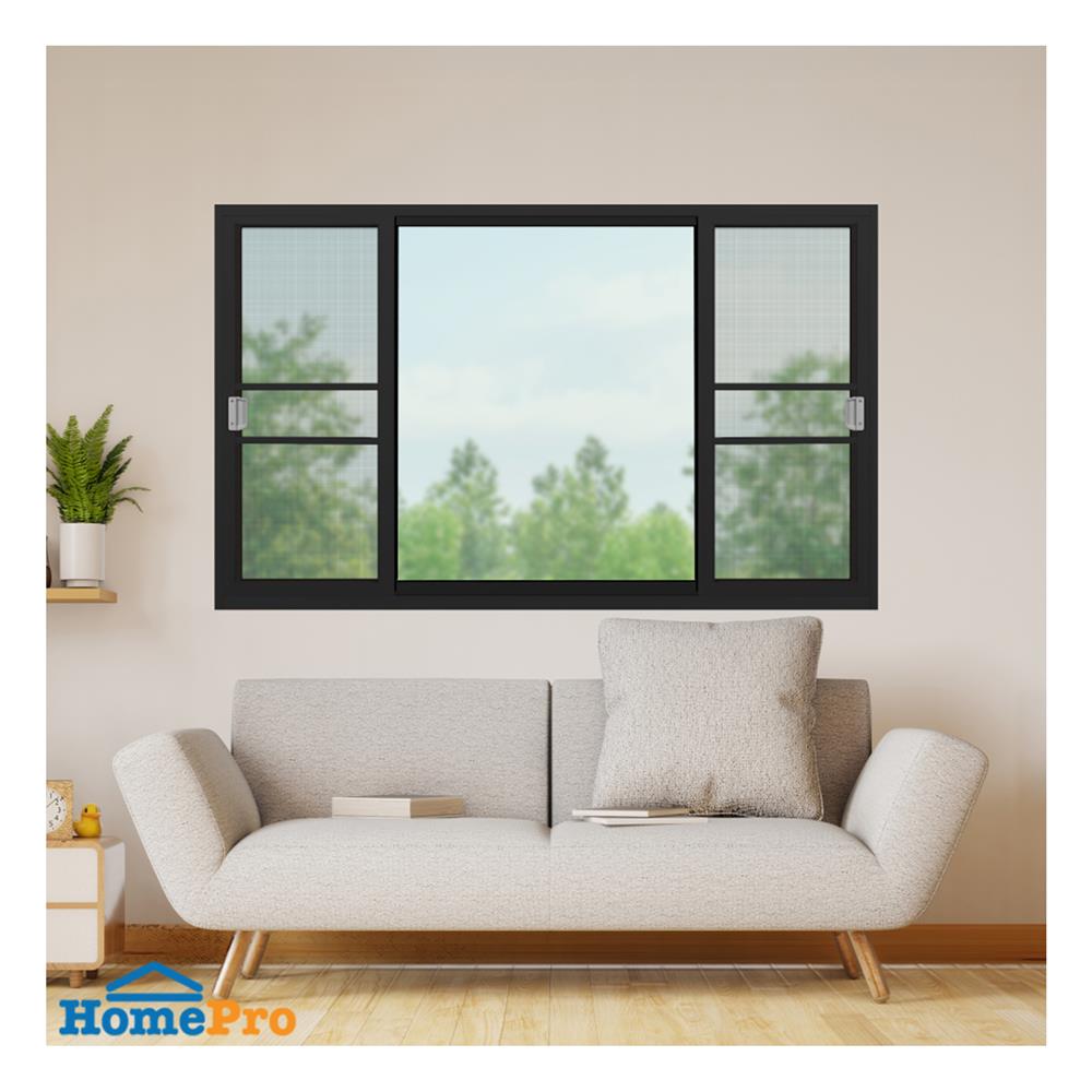 หน้าต่างบานเลื่อน อะลูมิเนียม S-F-S มุ้ง KPA 180x110 ซม. สีดำ
