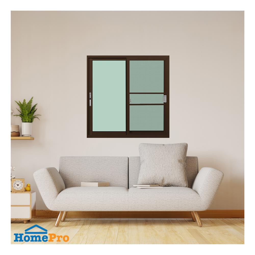 หน้าต่างบานเลื่อน อะลูมิเนียม S-S มุ้ง KPA 120x110 ซม. สีชา
