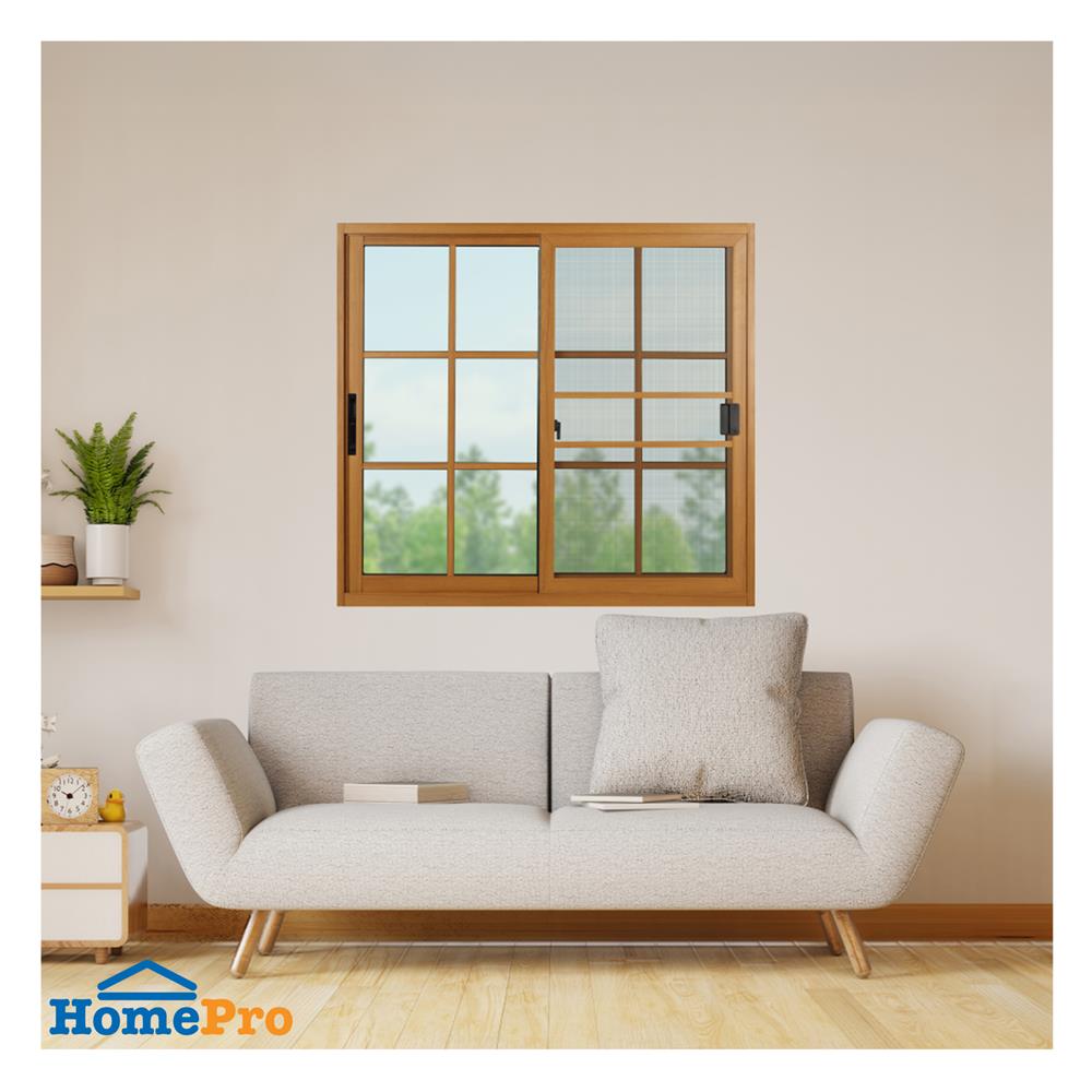 หน้าต่างบานเลื่อน อะลูมิเนียม S-S มุ้ง KPA 6 ฟัก 120x110 ซม. สีน้ำตาลลายไม้