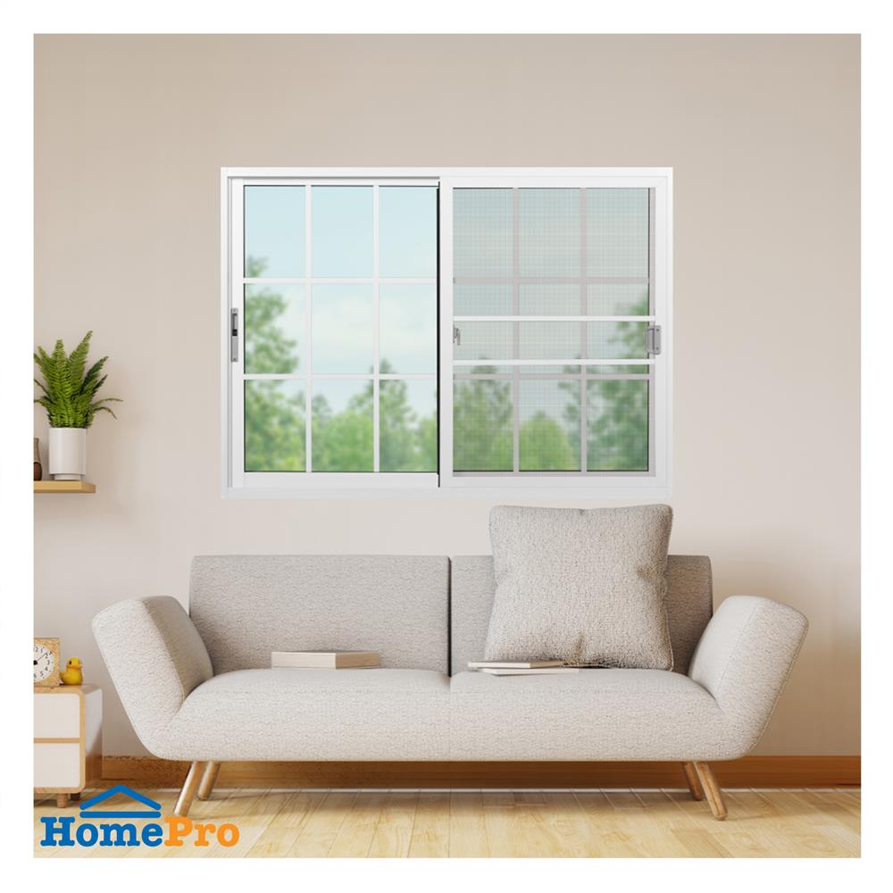 หน้าต่างบานเลื่อน อะลูมิเนียม S-S มุ้ง KPA 9 ฟัก 150x110 ซม. สีขาว