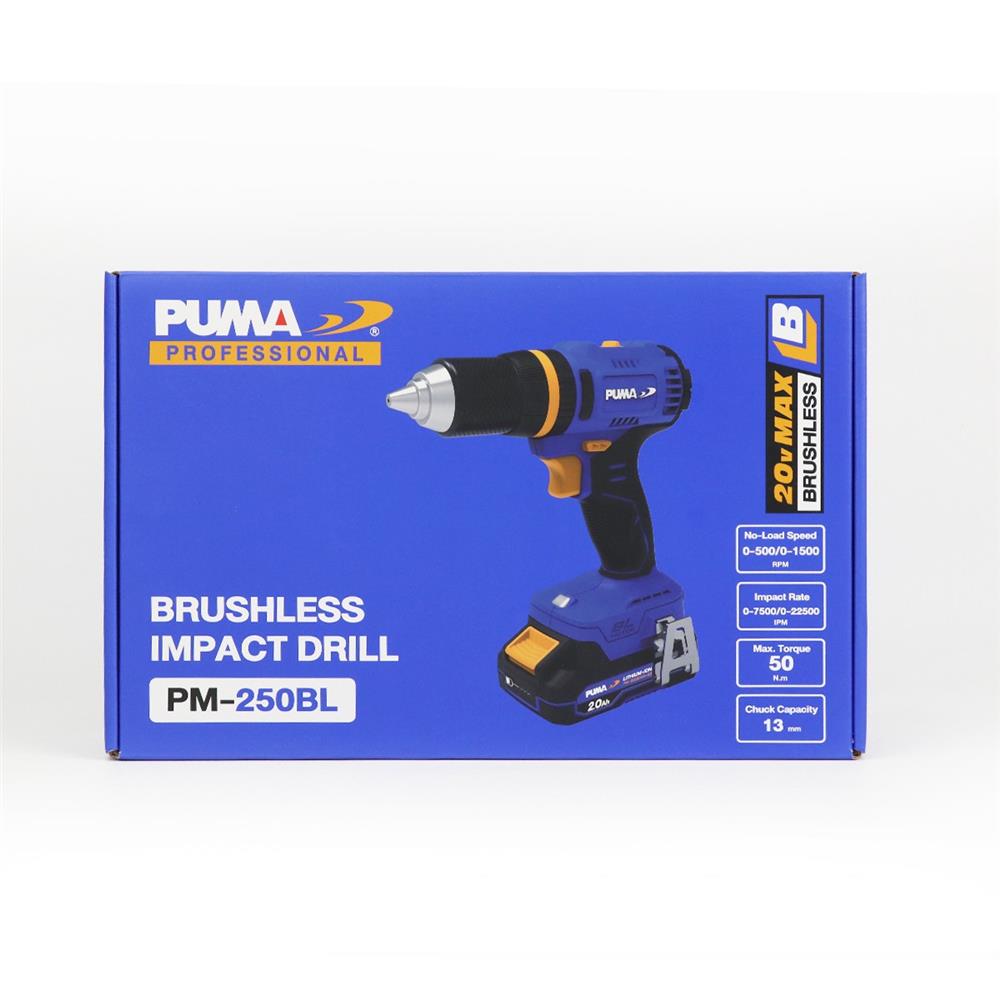 สว่านกระแทกไร้สาย (พร้อมแบตเตอรี่) PUMA PM-250BL 20 โวลต์