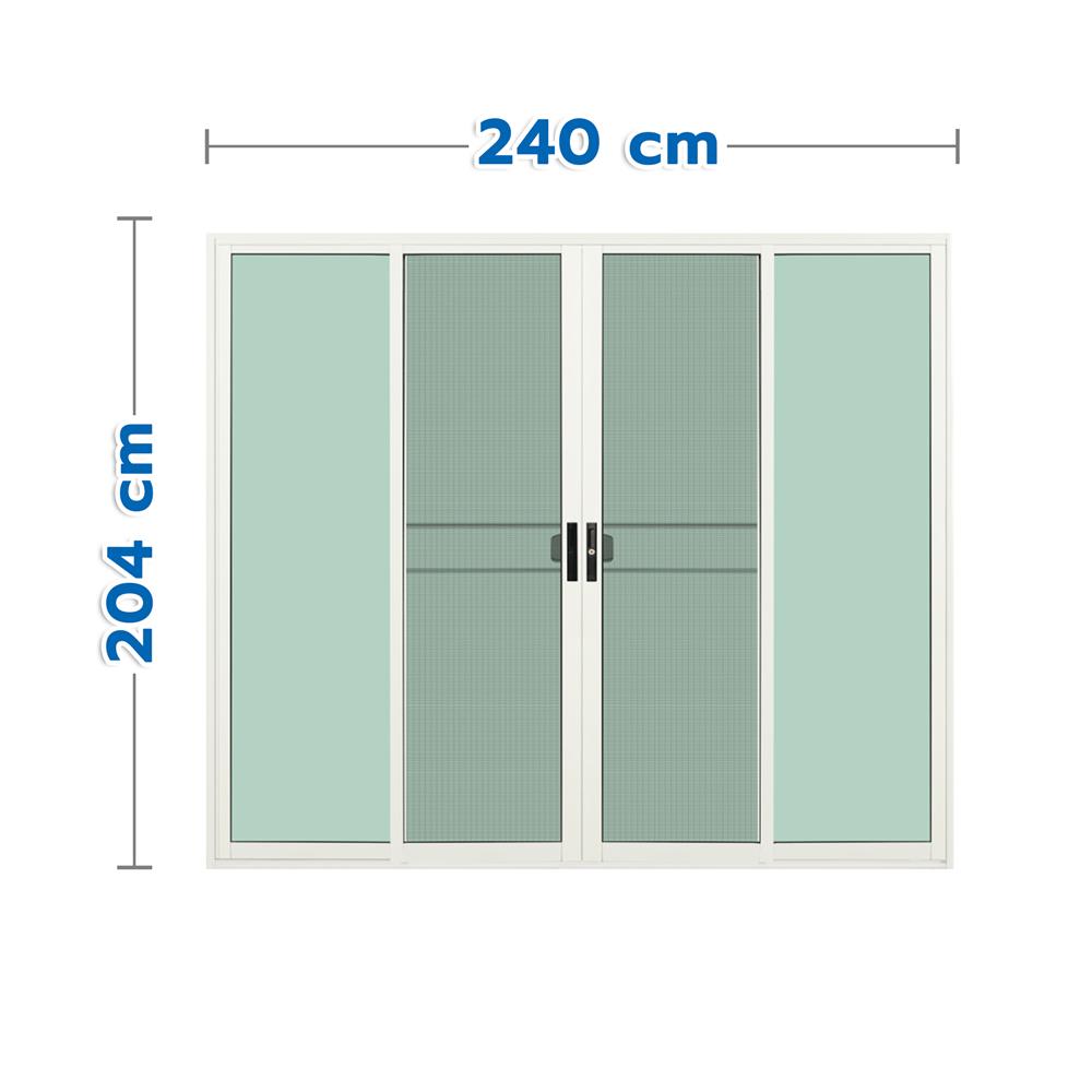 ประตูบานเลื่อน อะลูมิเนียม F-S-S-F มุ้ง KPA 240x204 ซม. สีขาว