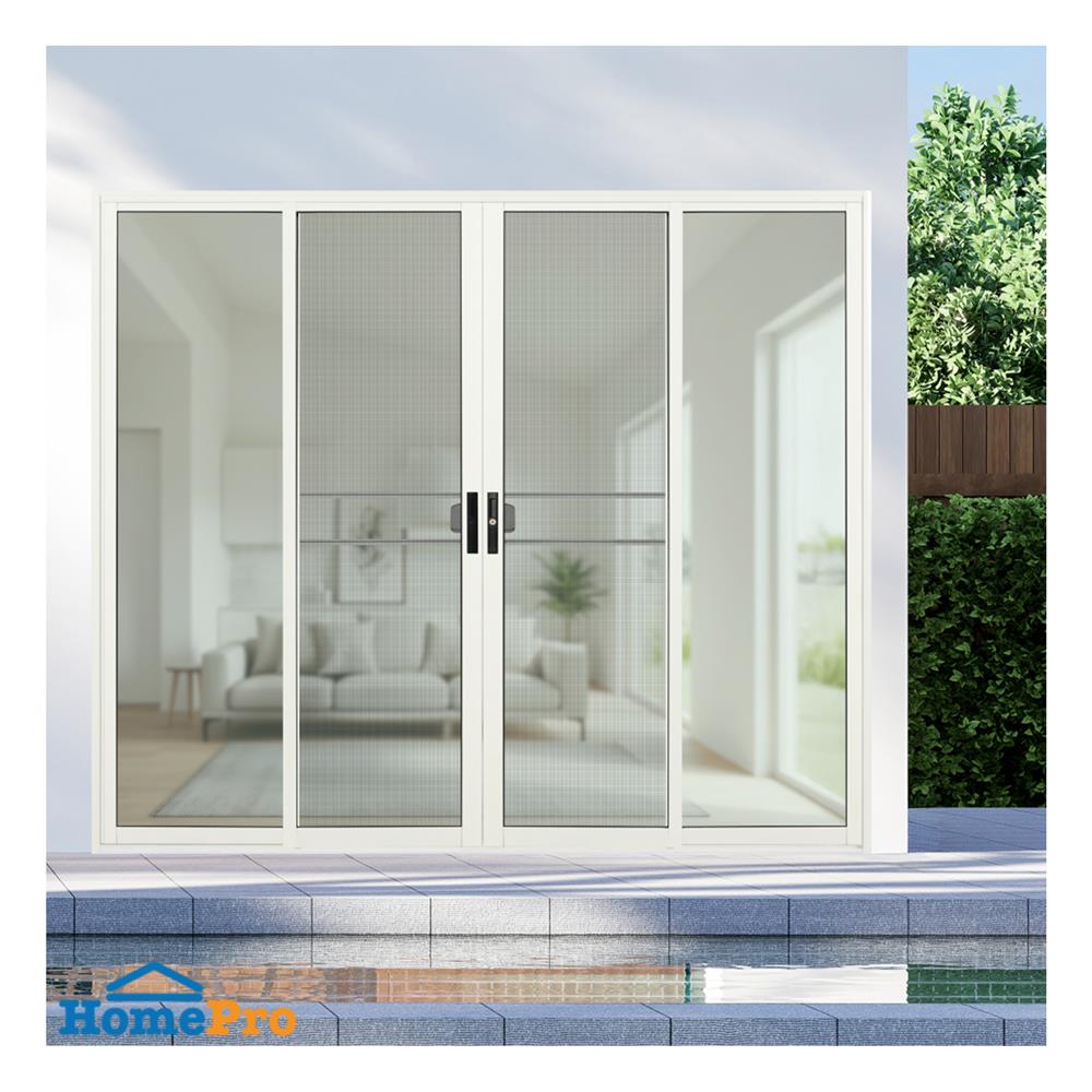 ประตูบานเลื่อน อะลูมิเนียม F-S-S-F มุ้ง KPA 240x204 ซม. สีขาว