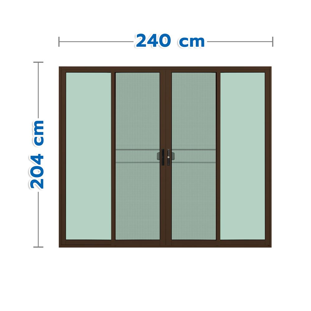 ประตูบานเลื่อน อะลูมิเนียม F-S-S-F มุ้ง KPA 240x204 ซม. สีชา