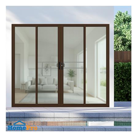 ประตูบานเลื่อน อะลูมิเนียม F-S-S-F มุ้ง KPA 240x204 ซม. สีชา_1