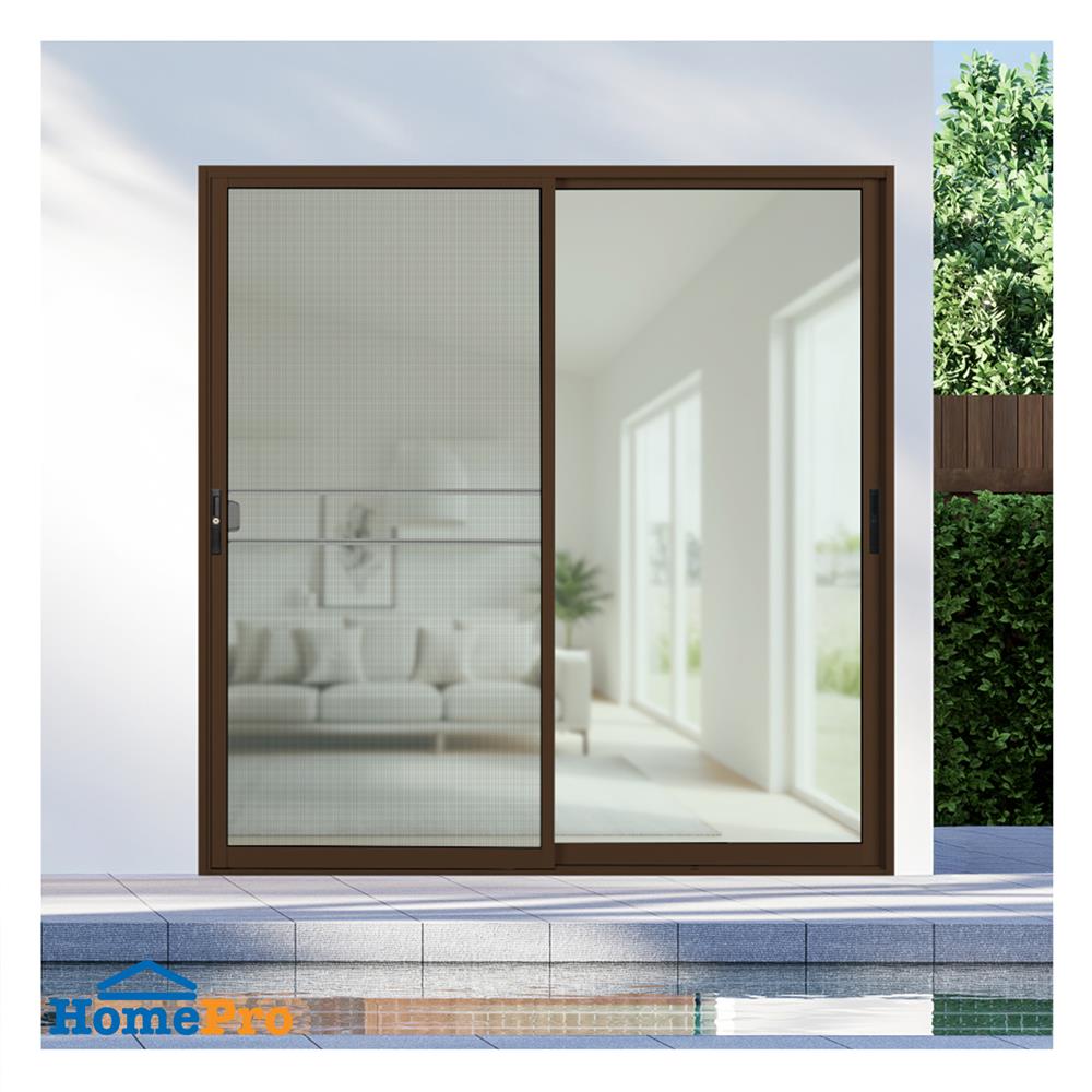 ประตูบานเลื่อน อะลูมิเนียม S-S มุ้ง KPA KPA132 200x204 ซม. สีชา