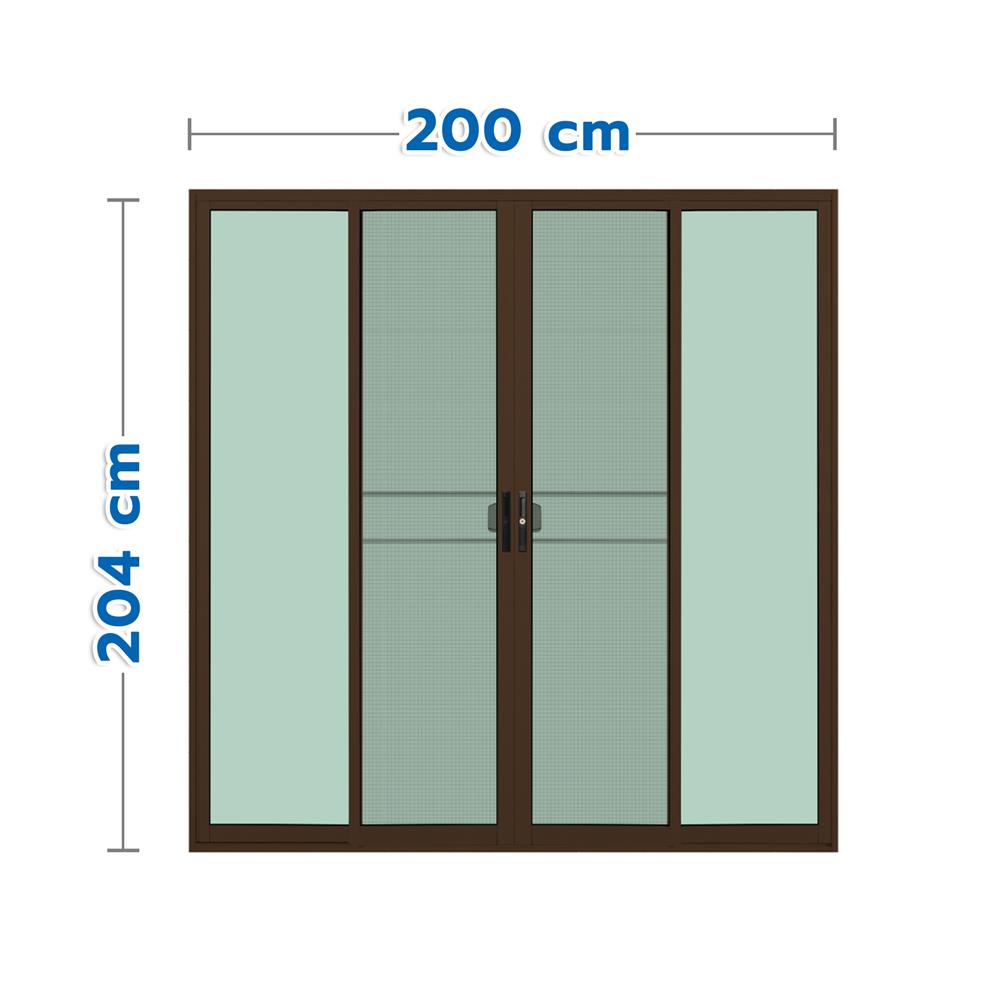 ประตูบานเลื่อน อะลูมิเนียม F-S-S-F มุ้ง KPA 200x204 ซม. สีชา