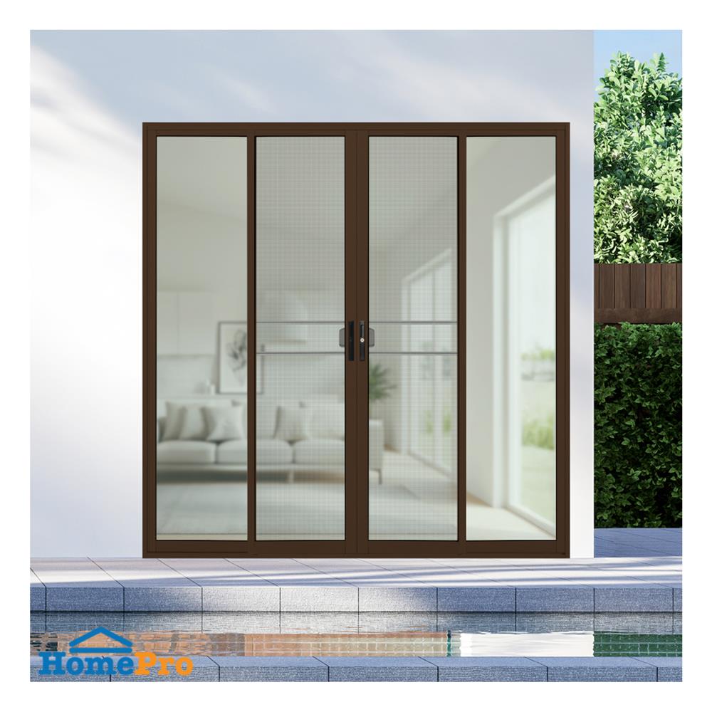 ประตูบานเลื่อน อะลูมิเนียม F-S-S-F มุ้ง KPA 200x204 ซม. สีชา