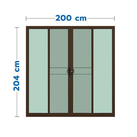 ประตูบานเลื่อน อะลูมิเนียม F-S-S-F มุ้ง KPA 200x204 ซม. สีชา_0