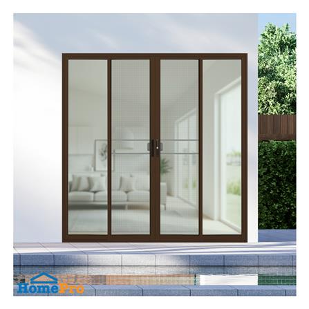 ประตูบานเลื่อน อะลูมิเนียม F-S-S-F มุ้ง KPA 200x204 ซม. สีชา_1