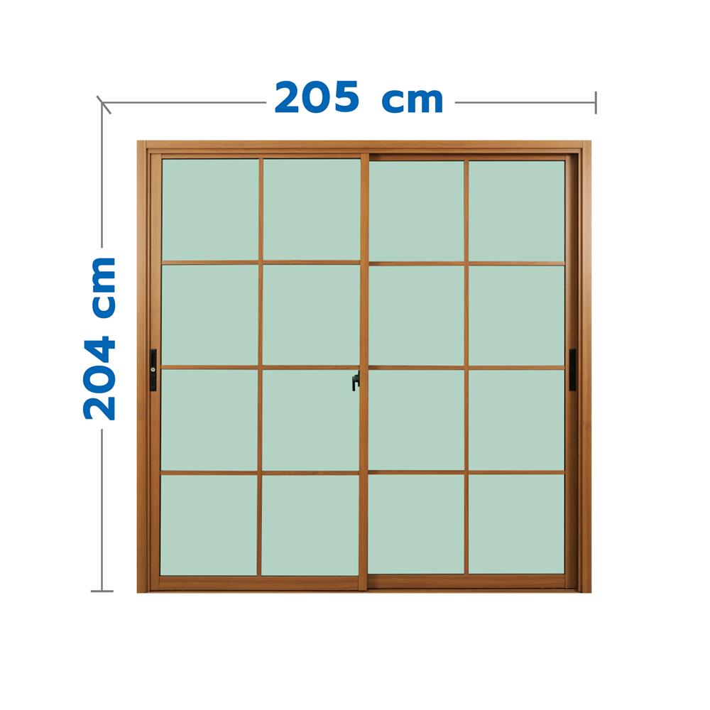 ประตูบานเลื่อน อะลูมิเนียม S-S มุ้ง KPA 8 ฟัก 205x204 ซม. สีน้ำตาลลายไม้