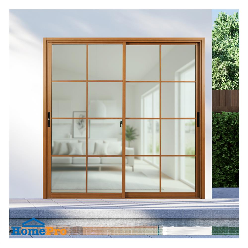 ประตูบานเลื่อน อะลูมิเนียม S-S มุ้ง KPA 8 ฟัก 205x204 ซม. สีน้ำตาลลายไม้