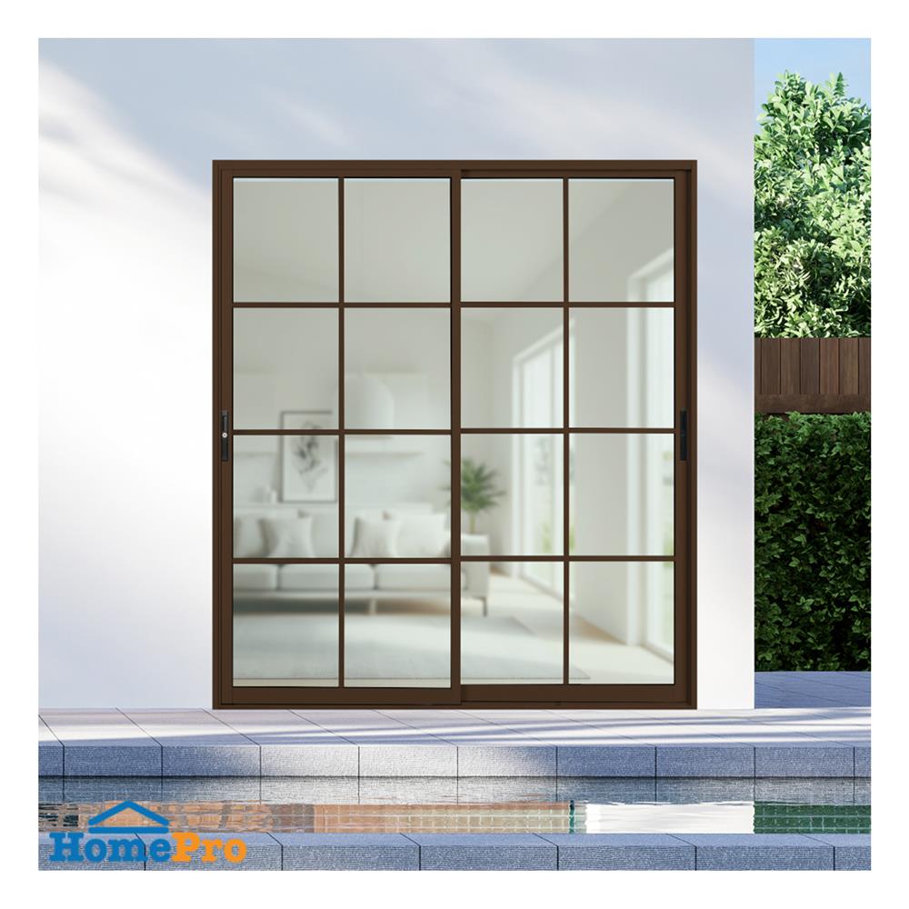 ประตูบานเลื่อน อะลูมิเนียม S-S มุ้ง KPA 8 ฟัก 180x204 ซม. สีชา