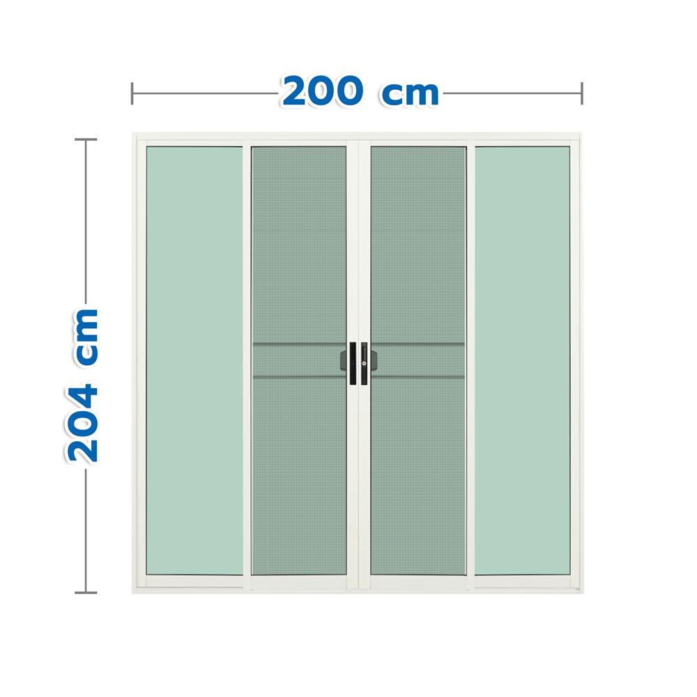 ประตูบานเลื่อน อะลูมิเนียม F-S-S-F มุ้ง KPA 200x204 ซม. สีขาว
