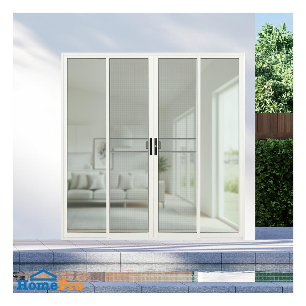 ประตูบานเลื่อน อะลูมิเนียม F-S-S-F มุ้ง KPA 200x204 ซม. สีขาว