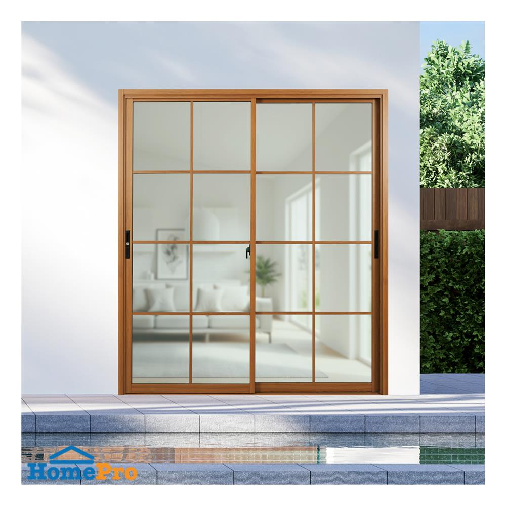 ประตูบานเลื่อน อะลูมิเนียม S-S มุ้ง KPA 8 ฟัก 185x204 ซม. สีน้ำตาลลายไม้