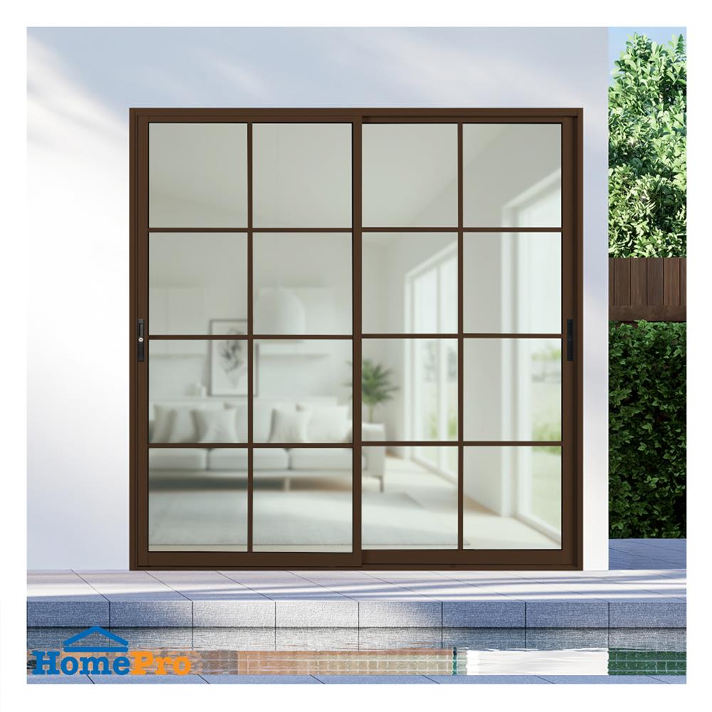 ประตูบานเลื่อน อะลูมิเนียม S-S มุ้ง KPA 8 ฟัก 200x204 ซม. สีชา