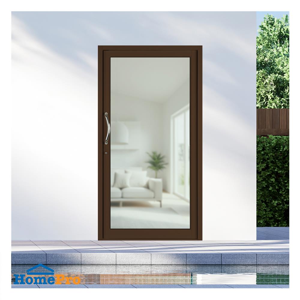 ประตูบานสวิงเดี่ยว อะลูมิเนียม KPA 110x205 ซม. สีชา