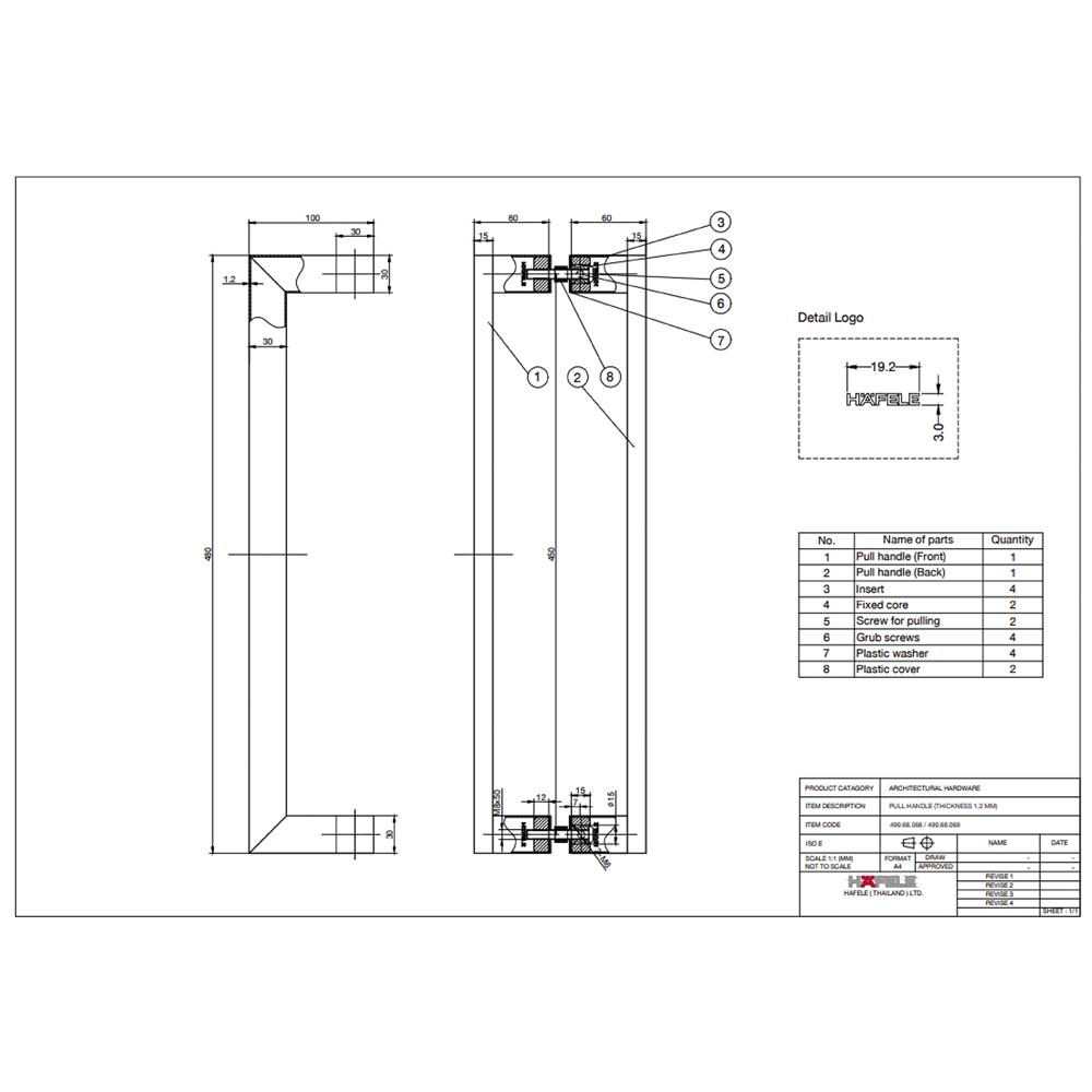 มือจับดึงประตู HAFELE 499.68.068 19 นิ้ว สเตนเลส