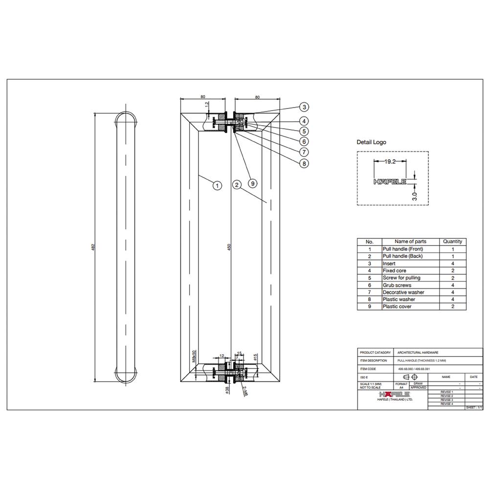 มือจับดึงประตู HAFELE 499.68.061 19 นิ้ว สีดำ