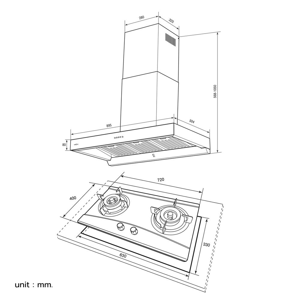 เตาฝัง+ค.ดูดควัน MEX MX472M+K632BFB90