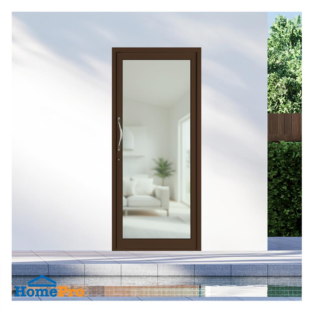 ประตูบานสวิงเดี่ยว อะลูมิเนียม KPA 90x205 ซม. สีชา