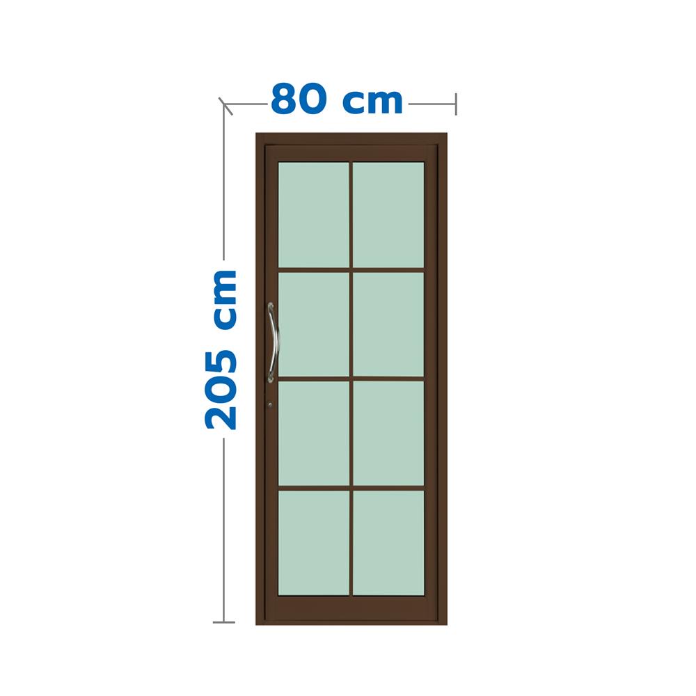 ประตูบานสวิงเดี่ยว อะลูมิเนียม 8 ฟัก KPA 80x205 ซม. สีชา