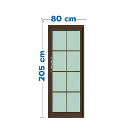 ประตูบานสวิงเดี่ยว อะลูมิเนียม 8 ฟัก KPA 80x205 ซม. สีชา_0