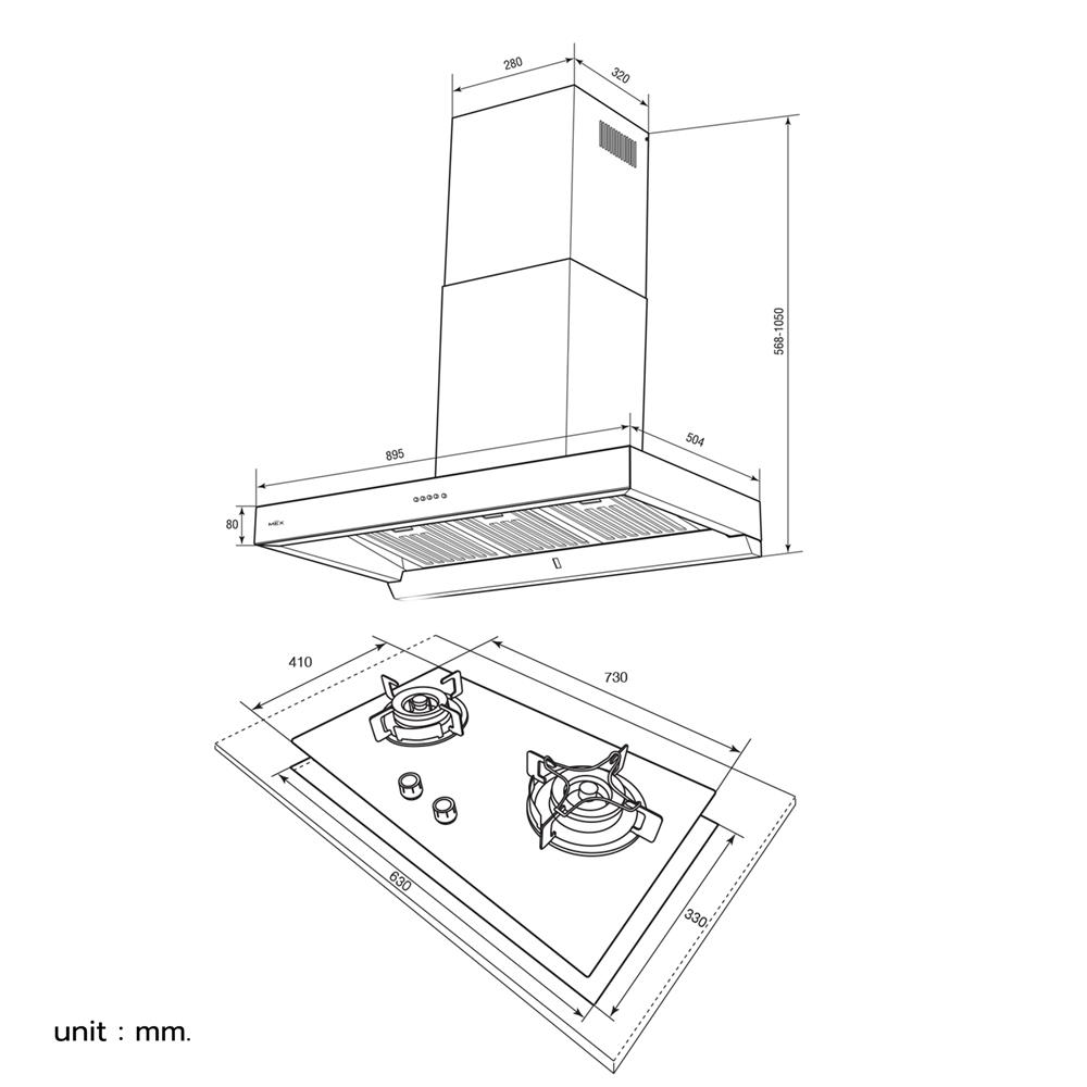 เตาฝัง+ค.ดูดควัน MEX V4731M+K632BFB90