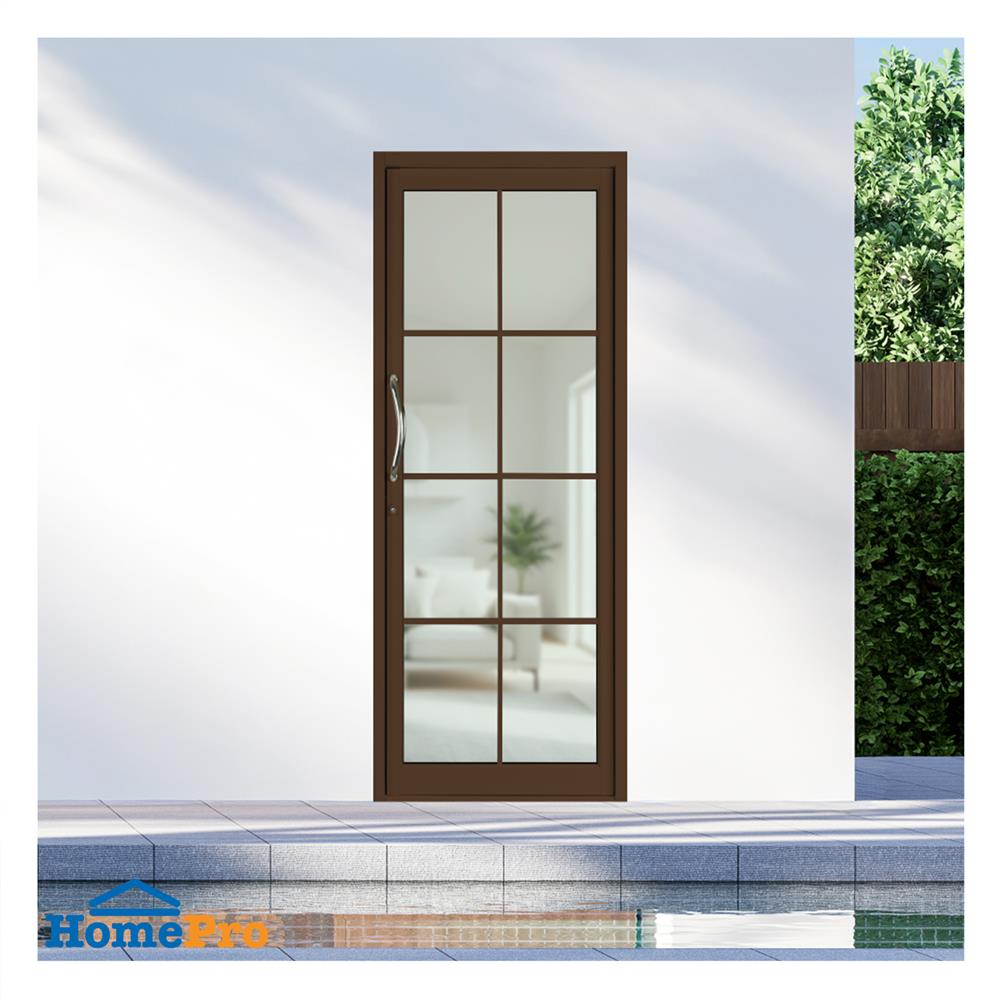 ประตูบานสวิงเดี่ยว อะลูมิเนียม 8 ฟัก KPA 90x205 ซม. สีชา