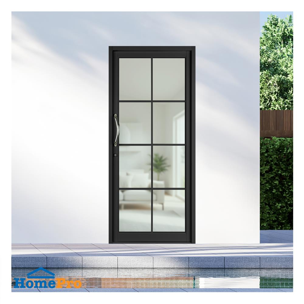 ประตูบานสวิงเดี่ยว อะลูมิเนียม 8 ฟัก KPA 90x205 ซม. สีดำ