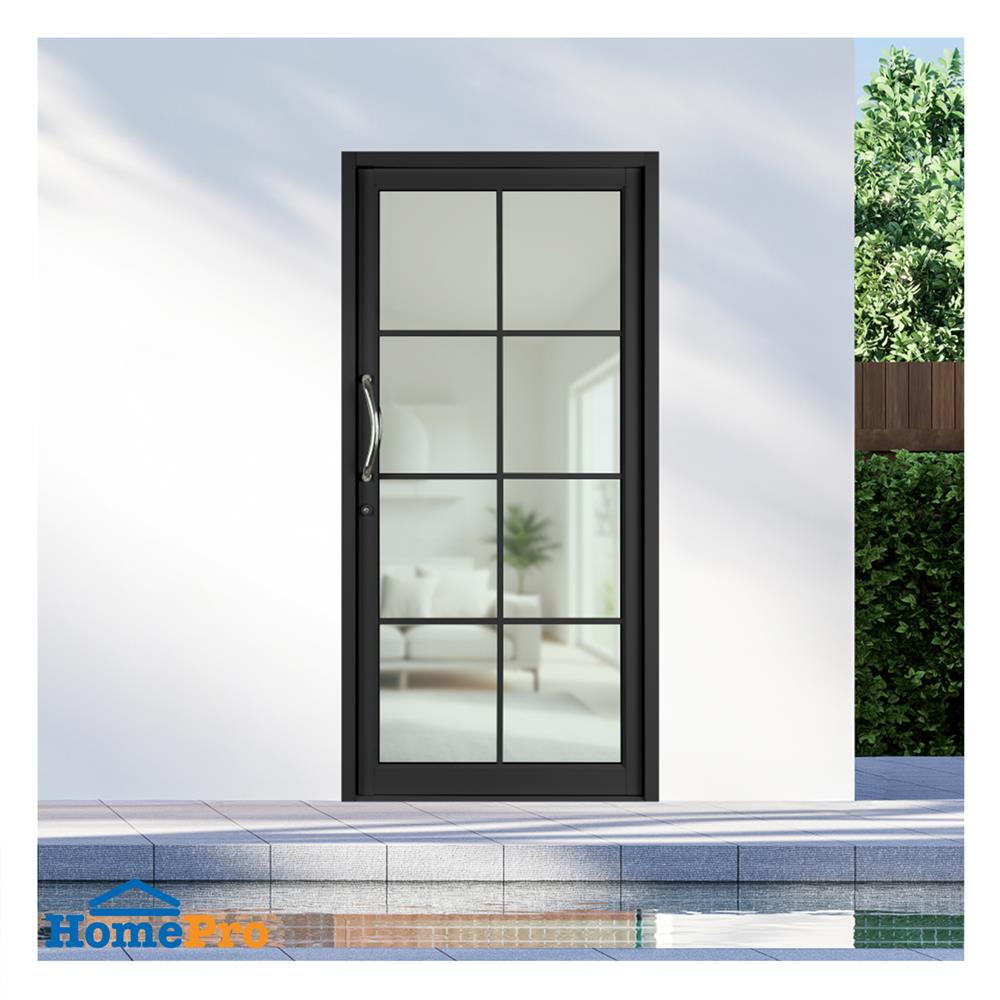 ประตูบานสวิงเดี่ยว อะลูมิเนียม 8 ฟัก KPA 100x205 ซม. สีดำ