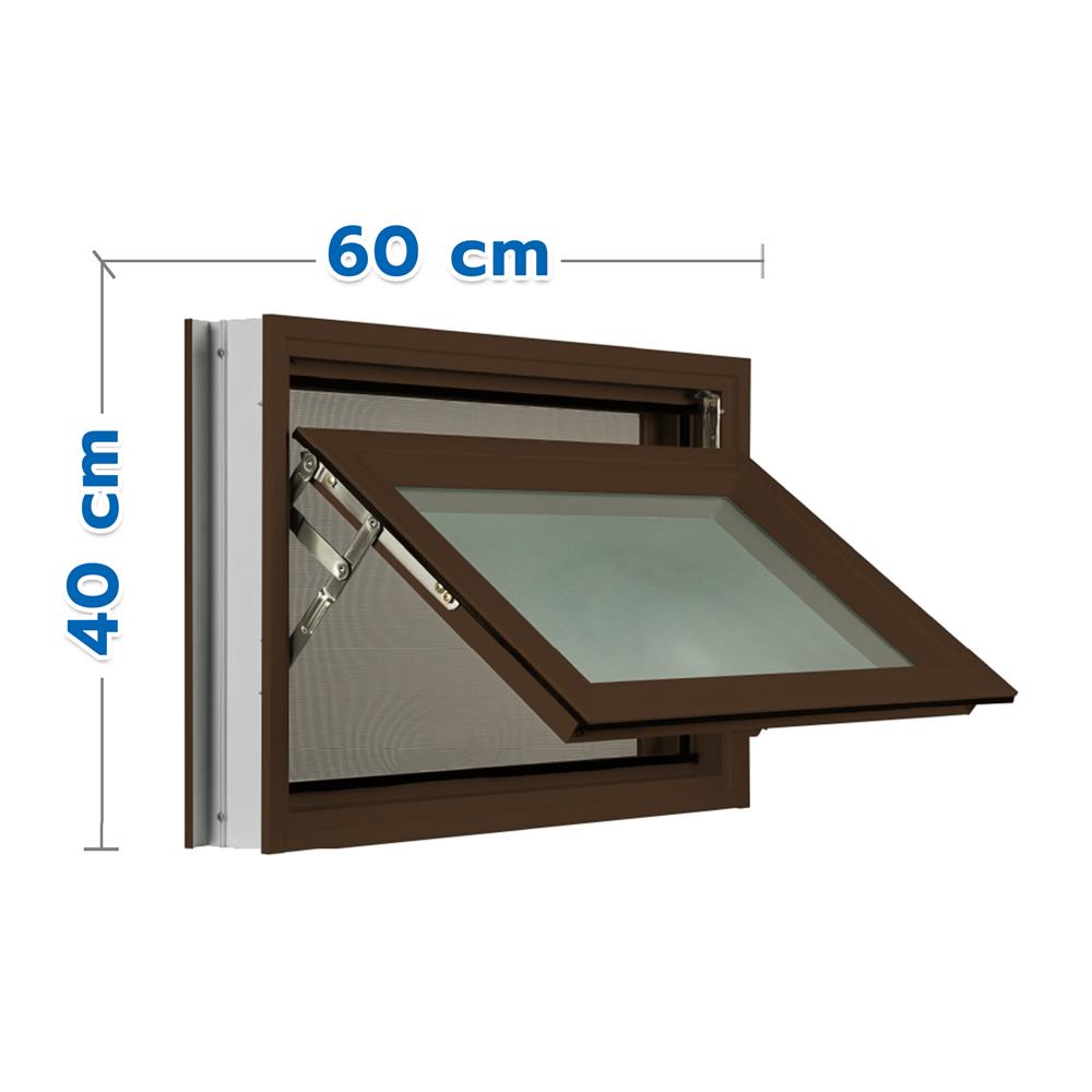 หน้าต่างบานกระทุ้ง อะลูมิเนียม มุ้ง KPA 60x40 ซม. สีชา