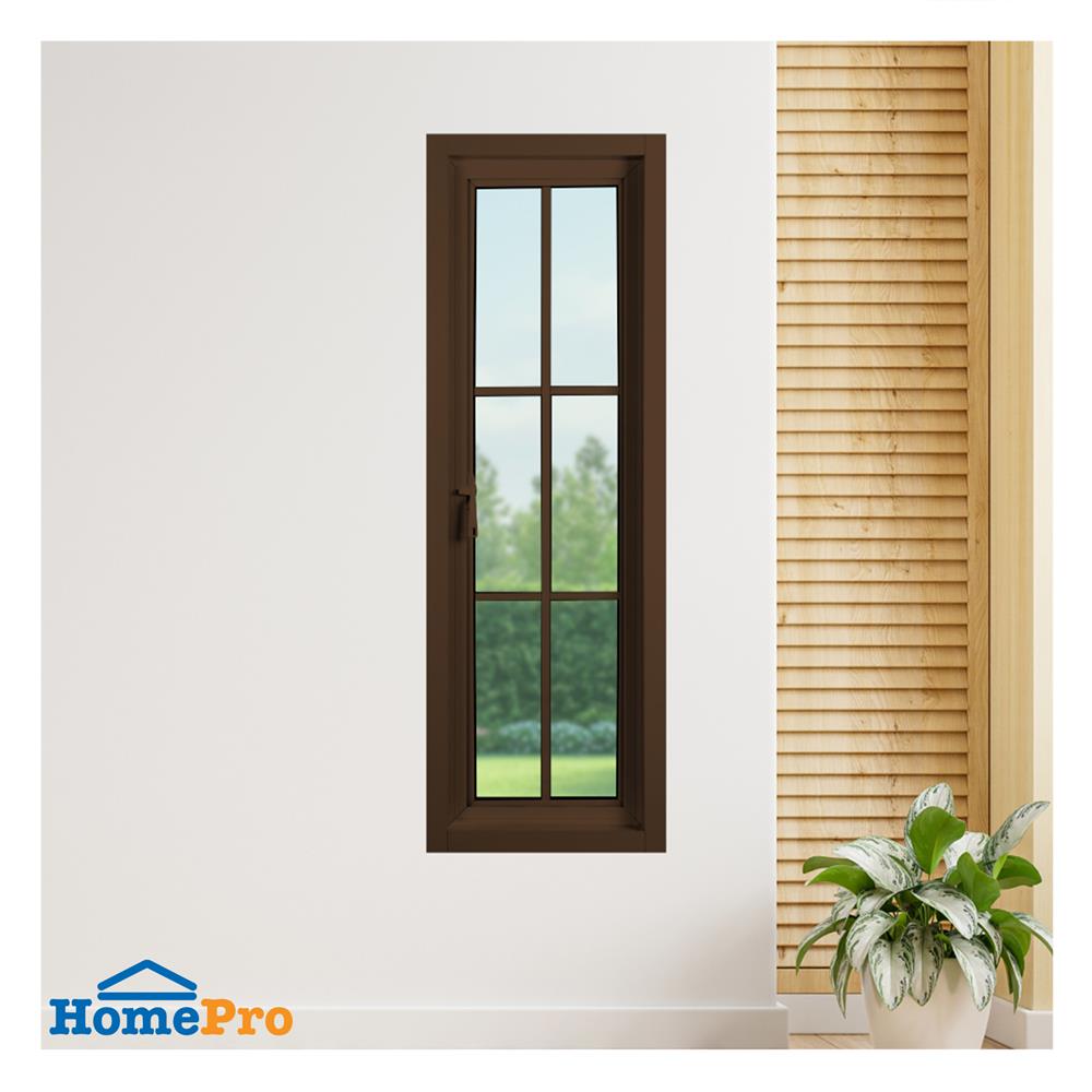 หน้าต่างบานเปิด อะลูมิเนียม มุ้ง 6 ฟัก KPA 50x150 ซม. สีชา