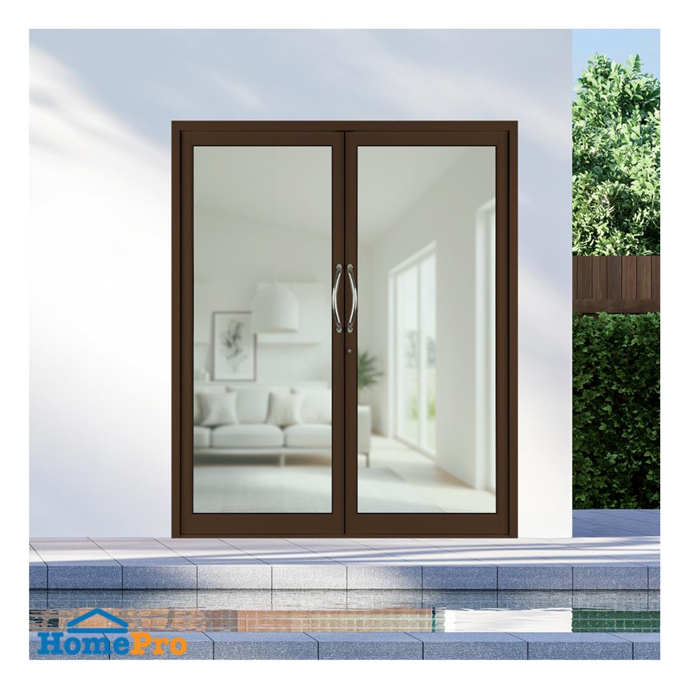 ประตูบานสวิงคู่ อะลูมิเนียม KPA 170x205 ซม. สีชา